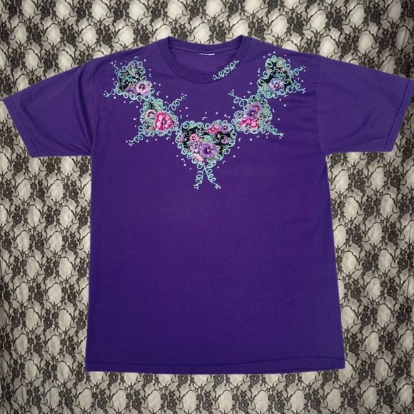 90s quirky art teacher grandma style glitter appliqué tee - Picture 1 of 4